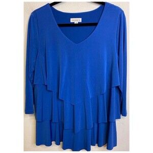 Susan Graver Women Liquid Tiered Tunic Top Blouse Stretch Flowy V Neck MEDIUM